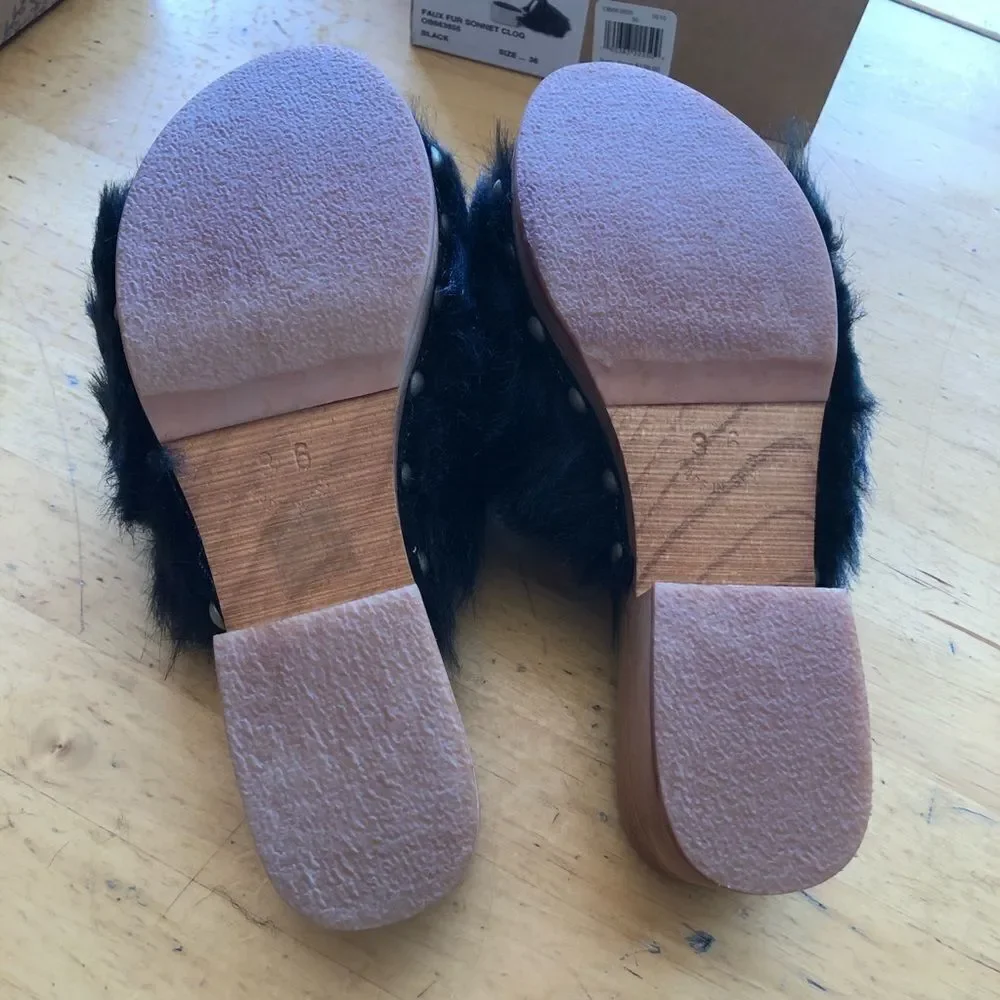 NEW Free People Faux Fur Sonnet Clog Sandal Sz 6